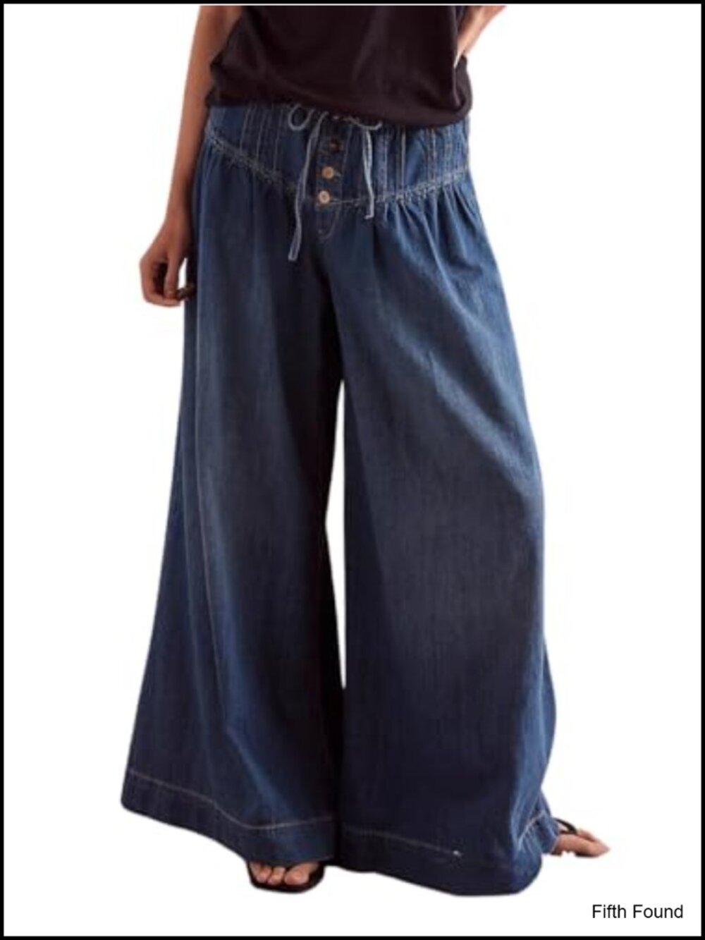 CHARTOU Women's Baggy Wide Leg Drawstring Pleated Flare Jeans